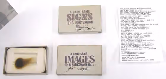 Game piece (music) — The cards, instructions and boxes that make up Signs and Images, improvisational games designed by German saxophonist Peter Brotzmann.