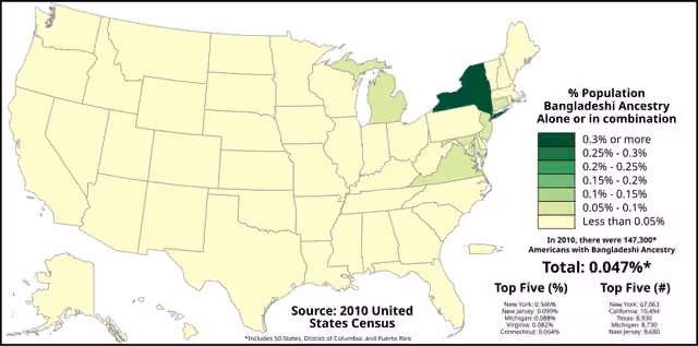 Bangladeshi Americans — Americans with Bangladeshi Ancestry by state as of the 2010 U.S.