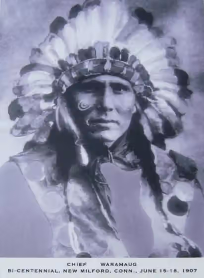 Schaghticoke people — Chief Waramaug depicted on a postcard created for the 1907 New Milford Bicentennial