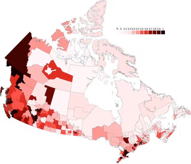 Spanish Canadians — Map of Spanish Canadians by census division.