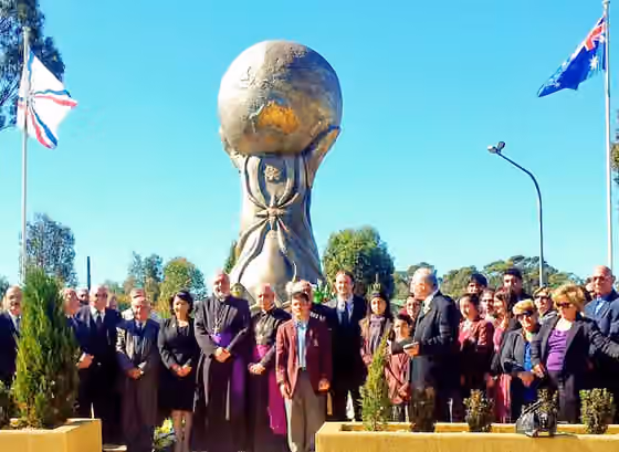 Assyrian Australians — Assyrian Australian people standing in front of the Assyrian Genocide, in Sydney.