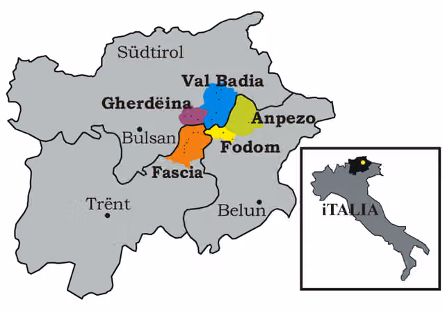 orang Ladin — Map of the distribution of the Ladin language.