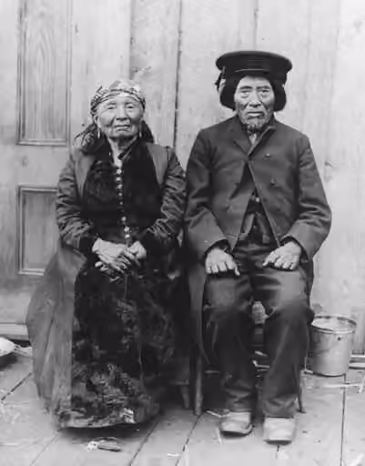 Duwamish people — Original title: "Duwamish man and woman known as Old Tom and Madeline, Portage Bay, Seattle, Washington, ca.