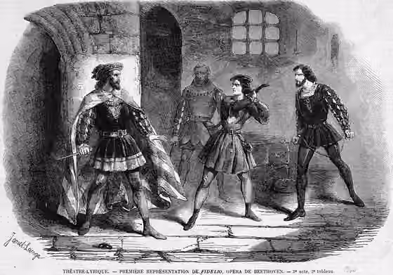 Rescue opera — Act 3 of Beethoven's opera Fidelio as performed a the Théâtre Lyrique in 1860