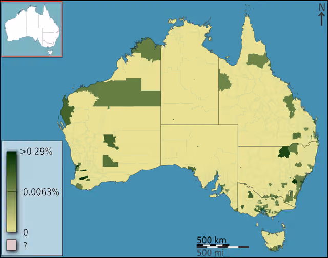 Bosnian Australians — People born in Bosnia and Herzegovina as a fraction of total persons, in Australia, Australia, according to the 2011 census results.