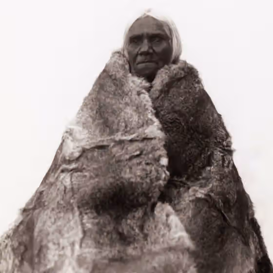 Kaurna — Kaurna woman Ivaritji wearing a wallaby-skin cloak.