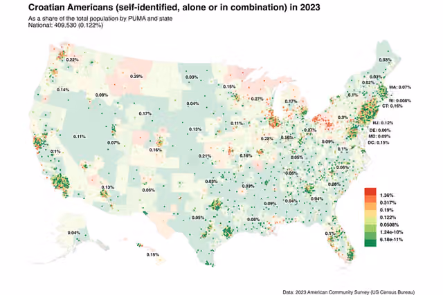 Croatian Americans — Map of Croatian Americans in 2023.