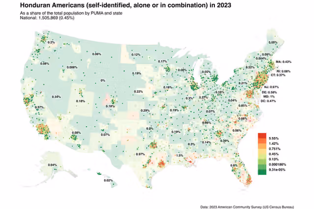 Honduran Americans — Map of Honduran Americans in 2023