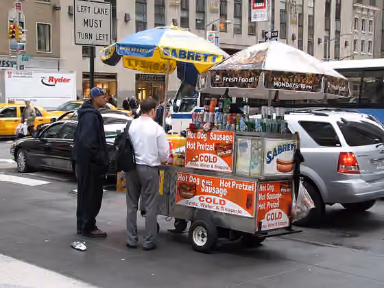 jajanan jalanan — Street food vendor in New York City , at the Time-Life Building (50th at 6th Ave)