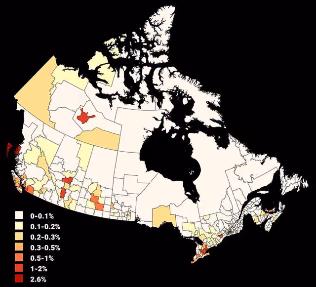 Vietnamese Canadians — Population distribution of Vietnamese Canadians in Canada by percentage of total population by census division, 2021 census