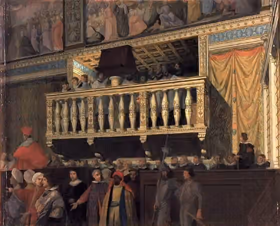 Musik di Vatikan — Study for a painting of the Sistine Chapel Choir in the early 17th century on their balcony in the Sistine Chapel.