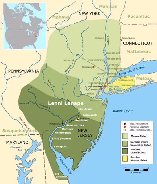 Unalachtigo Lenape — Map of Lenape languages and tribes.