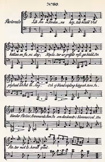 Pastorale — Sheet music for Carl Michael Bellman 's Epistle 80, "Liksom en herdinna", a pastorale