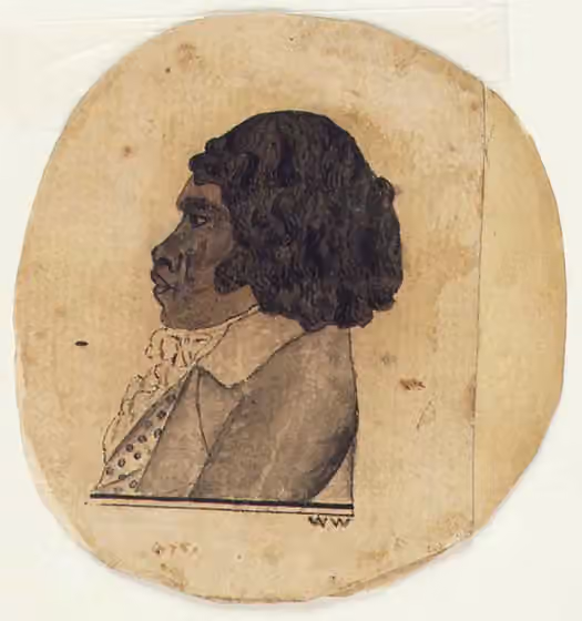 Wangal — An undated portrait thought to depict Bennelong , signed "W.W." now in the Dixson Galleries of the State Library of New South Wales .