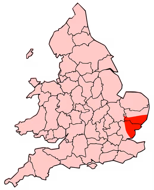 Trinovantes — Map of the English and Welsh county boundaries with the territory of the Catuvellauni tribe/civitas highlighted in red.