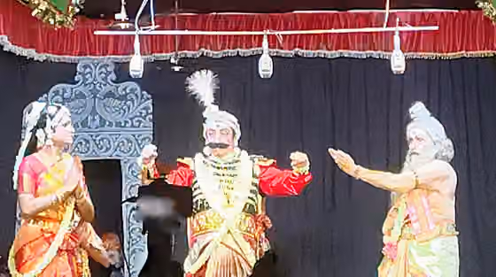 Bhagavata Mela — Artistes performing at the Bhagavata Mela Natakam on 'Prahalada Charitam' at Melattur, Tanjore.