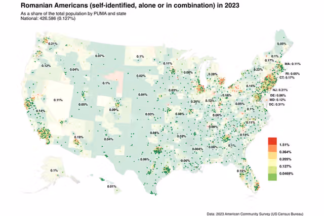 Romanian Americans — Map of Romanian Americans in 2023.