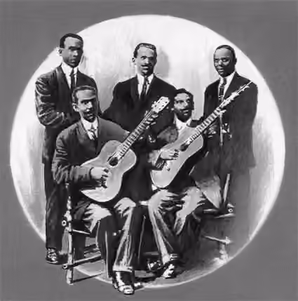 Bolero — photo of Pepe Sánchez and Emiliano Blez with three singers 'Quinteto de Pepe Sánchez'