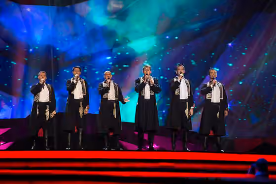 Klapa — Klapa Ensemble representing Croatia with the song Mižerja during the first dress rehearsal of the first semi final of the Eurovision Song Contest 2013 .