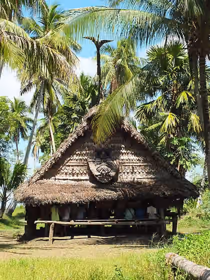 Iatmul people — Newest men's house (or cult house) in Tambunum, a village of the Iatmul people in the middle Sepik River of Papua New Guinea, built around 2010.
