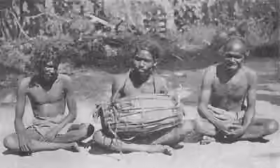 Coast Veddas — Drummers of Vedars social group in Vakarai town assembled before a ceremony