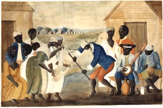 Stick dance (African-American) — The Old Plantation (anonymous folk painting).
