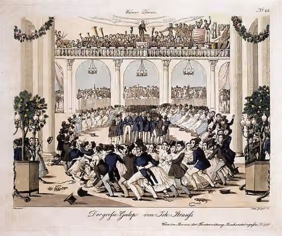 Galop — Kolorierter Kupferstich zu "Der große Galopp von Joh.