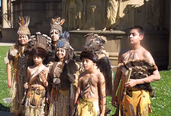 Ohlone — Ohlone family in traditional regalia at the Palace of Fine Arts in San Francisco, CA, USA