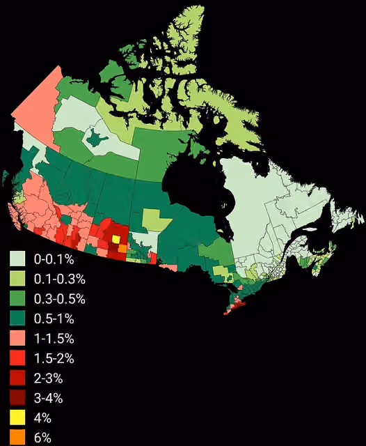 Hungaria Kanada — Population distribution of Hungarian Canadians in Canada by percentage of total population by census division, 2021 census