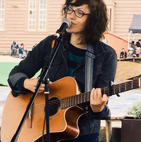 Kindie rock — Frances England playing at the Grand Opening ceremony at Playland at 43rd Avenue in San Francisco on May 7, 2016