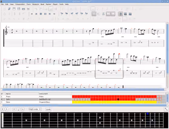 TuxGuitar — A screenshot of TuxGuitar 1.0 playing a box.