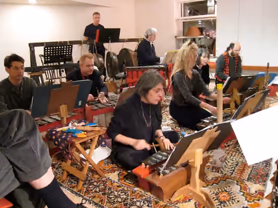American gamelan — Gamelan Son of Lion , an American gamelan , playing in a loft in Soho , Manhattan , New York City , United States .