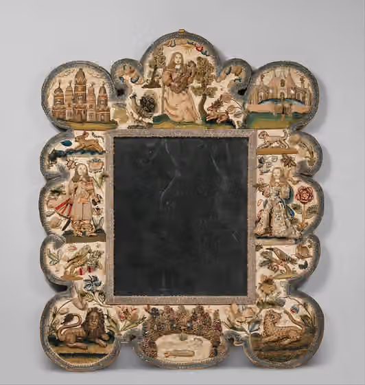 Stumpwork — British; Mirror; Textiles-Embroidered