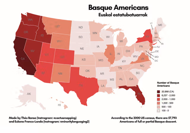 orang Basque Amerika — Number of Basque Americans in each US states according to the United States 2000 census