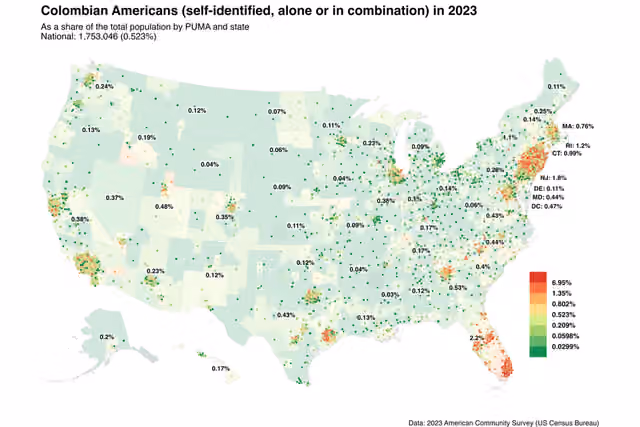 Colombian Americans — Map of Colombian Americans in 2023.
