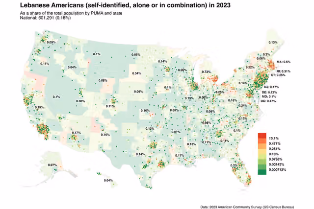Lebanese Americans — Map of Lebanese Americans in 2023.
