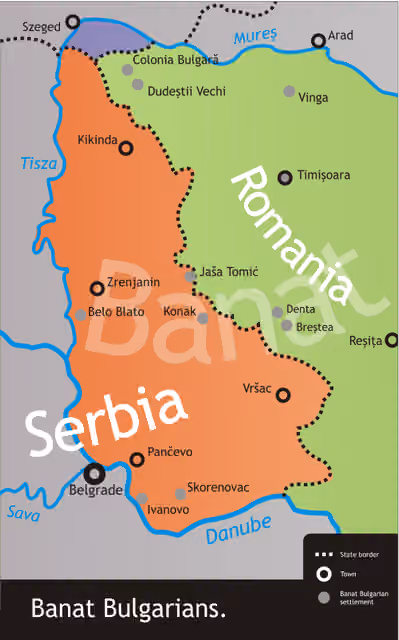 Banat Bulgarians — Map of places with Bulgarian population in the Banat