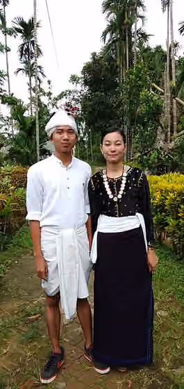 Ranglong people — Ranglong Couple in their traditional attire and Ranglong Household materials.