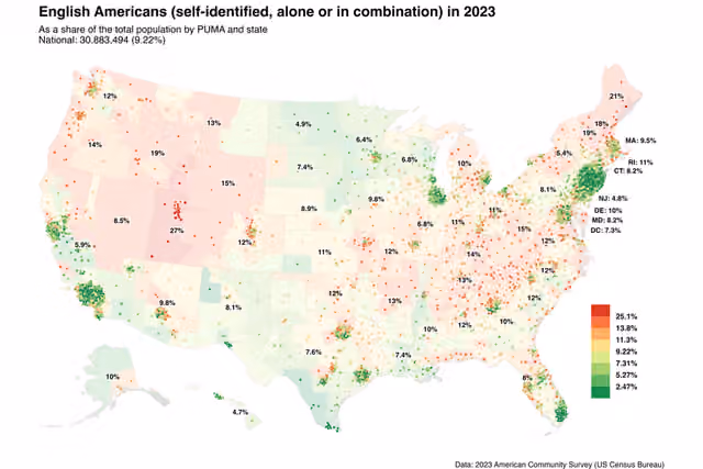 orang Inggris Amerika — Map of English Americans in 2023.