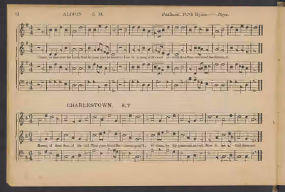 Sacred Harp — Page 72 of the Sacred Harp, 1870 edition, showing the tunes Albion and Charlestown in four-shape notation