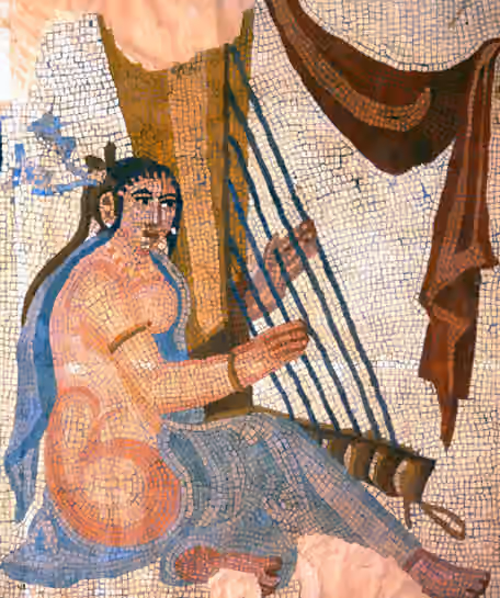 Sasanian music — Floor pavement representing female harpist.