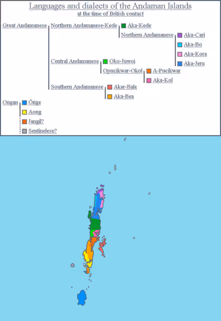 Bo people (Andaman) — The geographical distribution of different Andamanese peoples, languages, and dialects at the time of British contact in 1858.