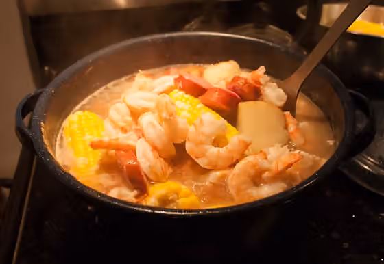 Lowcountry cuisine — Shrimp boil, or Lowcountry Frogmore Stew, is a traditional dish from the southeast coast of the United States which consists of shrimp, corn on the cob, sausage, and red potatoes.