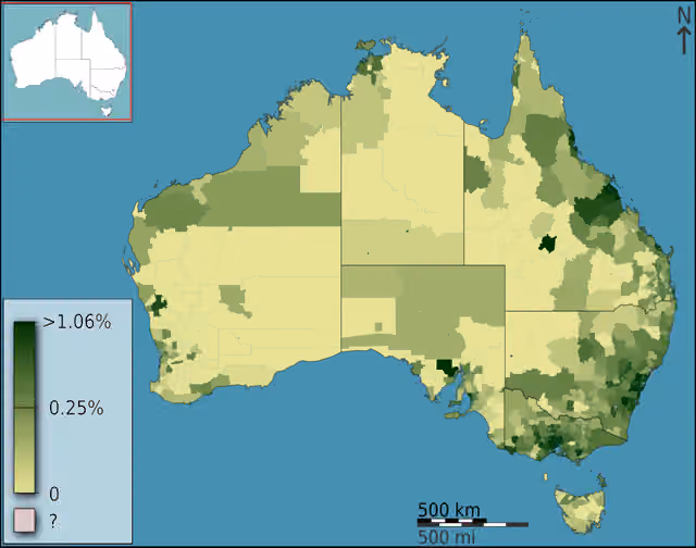 Maltese Australians — People of Maltese ancestry as a fraction of total persons, in Australia, Australia, according to the 2011 census results.