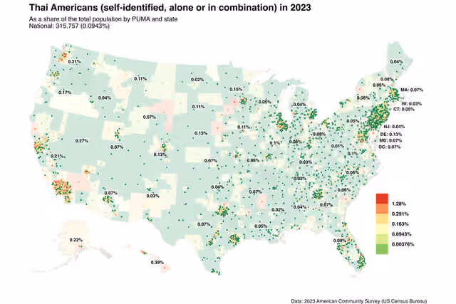 Thai Americans — Map of Thai Americans in 2023.