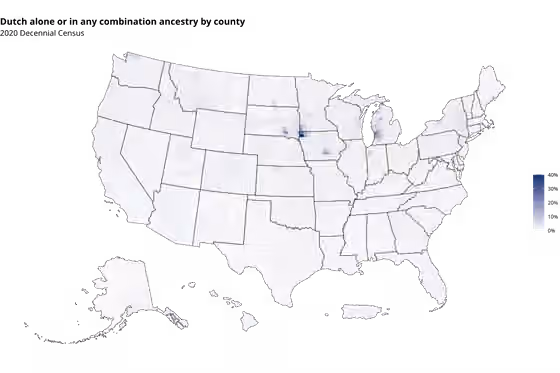 Dutch Americans — Dutch alone or in any combination by county 2020