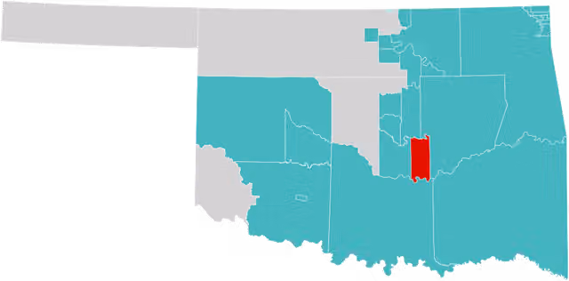 Seminole Nation of Oklahoma — Map of Oklahoma showing Oklahoma Tribal Statistical Areas (teal) with the Seminole Nation of Oklahoma highlighted (red)