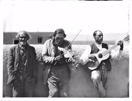 Hispanos of New Mexico — Musicians at a wedding at San Jose, New Mexico, ca.1898 Photograph of three musicians at a Mexican wedding at San Jose, New Mexico, ca.1898.