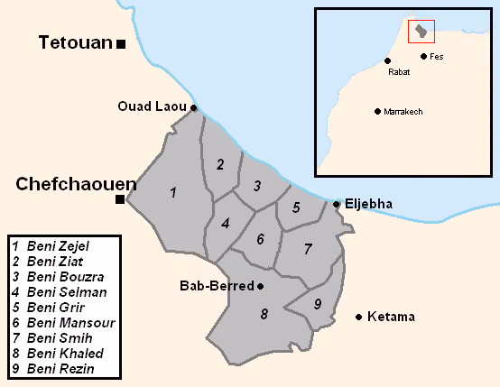 Ghomara people — Map of Ghomara tribes' territory
