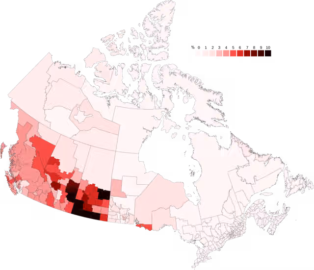 Norwegian Canadians — Map of Norwegian Canadians by census division.